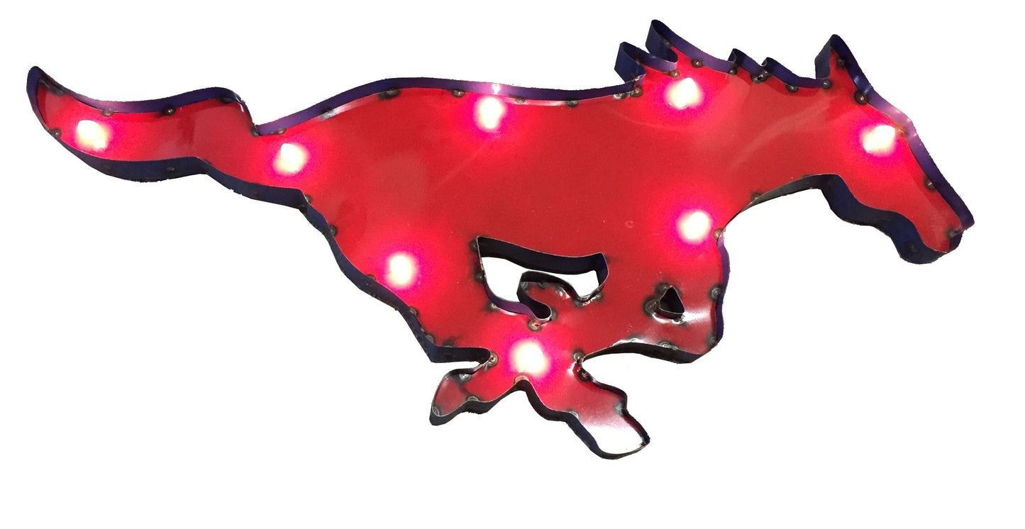 SMU Mustang Lighted Recycled Metal Wall Decor