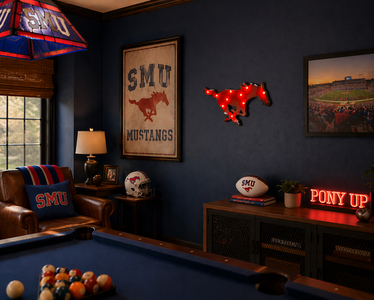 SMU Mustang Lighted Recycled Metal Wall Decor