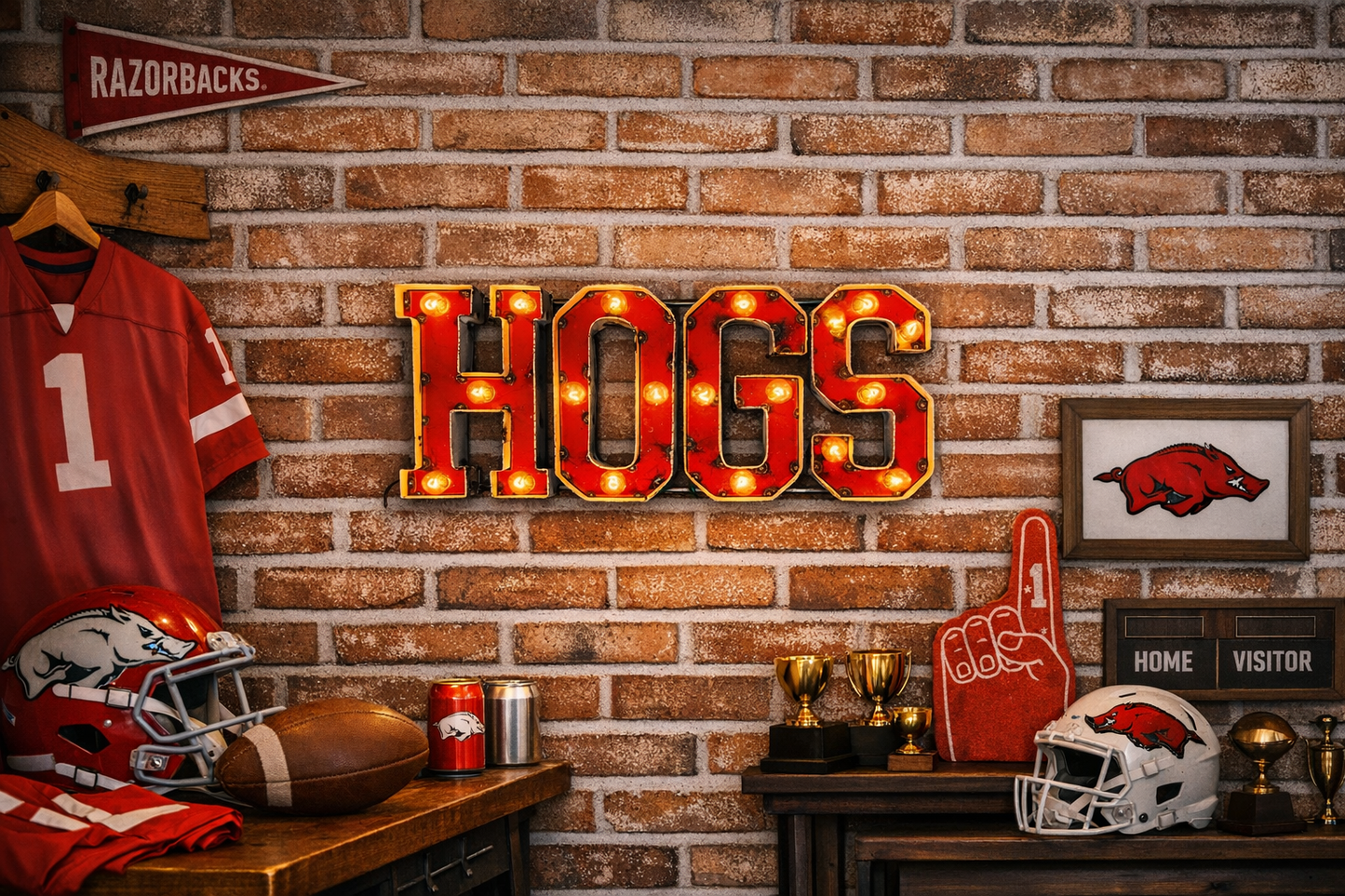 Arkansas Hogs Block Lighted Recycled metal wall decor