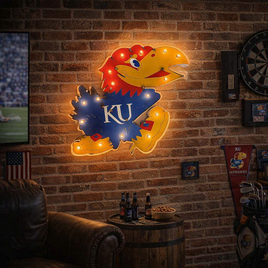 Kansas Jayhawks Logo Lighted Recycled Metal Wall Decor